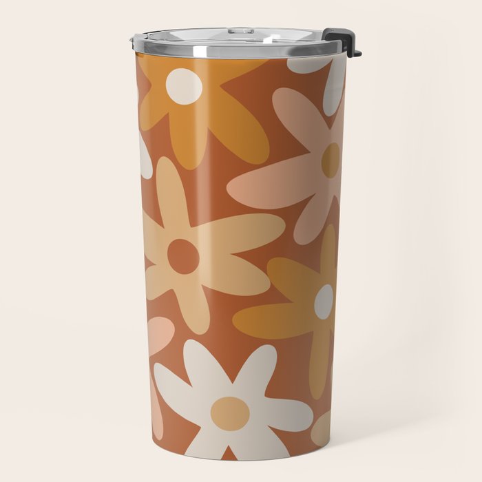 Daisy Time Floral Pattern Clay Blush Ochre Putty Earth Tones Travel Mug Gallery Image 2
