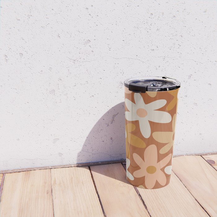 Daisy Time Floral Pattern Clay Blush Ochre Putty Earth Tones Travel Mug Gallery Image 4