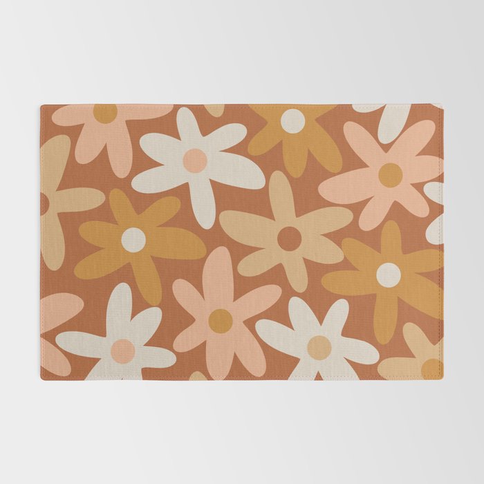 Daisy Time Floral Pattern Clay Blush Ochre Putty Earth Tones Rug Gallery Image 2