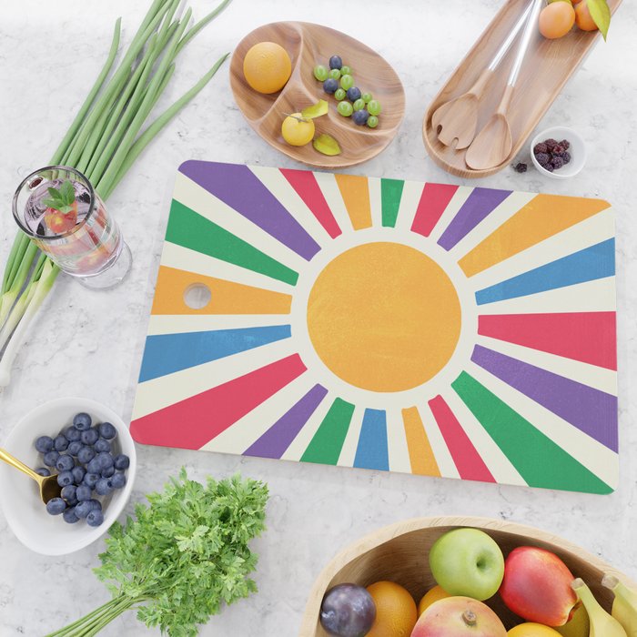 Retro Sunrise 2: 80s Rainbow Edition Cutting Board Gallery Image 2