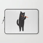 Black cat with flute Laptop Sleeve Gallery Image 1