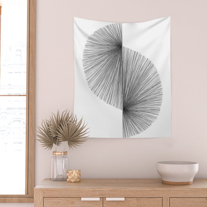 Mid Century Modern Geometric Abstract S Shape Line Drawing Pattern Wall Tapestry Gallery Image 2