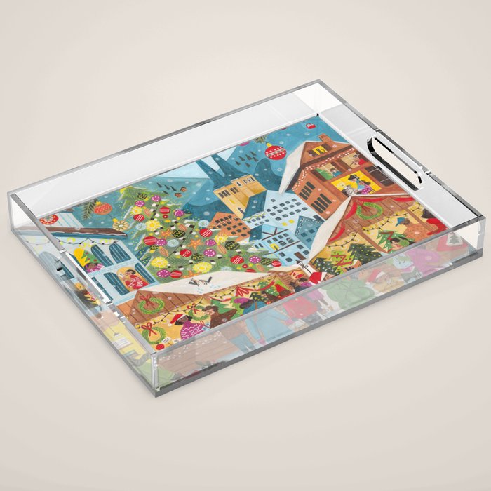 Christmas market in the village Acrylic Tray Gallery Image 1