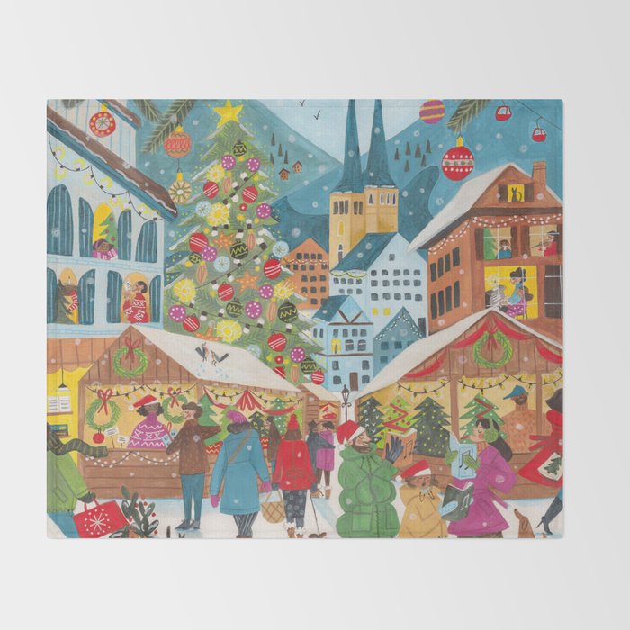 Christmas market in the village Throw Blanket Gallery Image 2