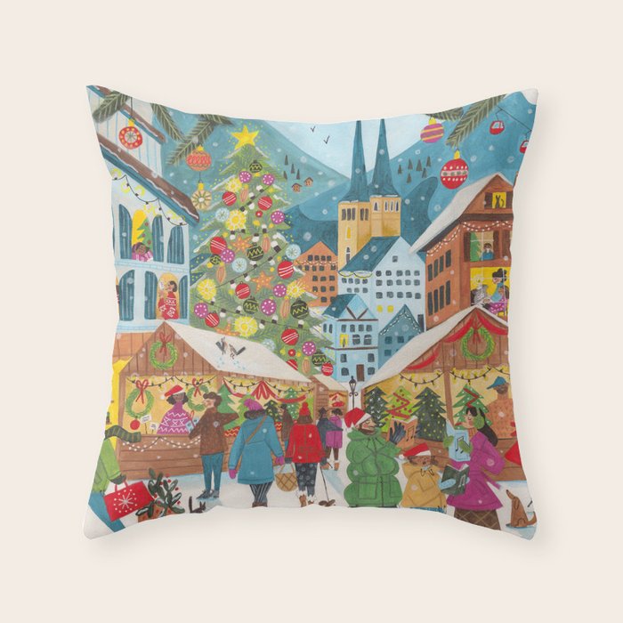 Christmas market in the village Throw Pillow Gallery Image 6