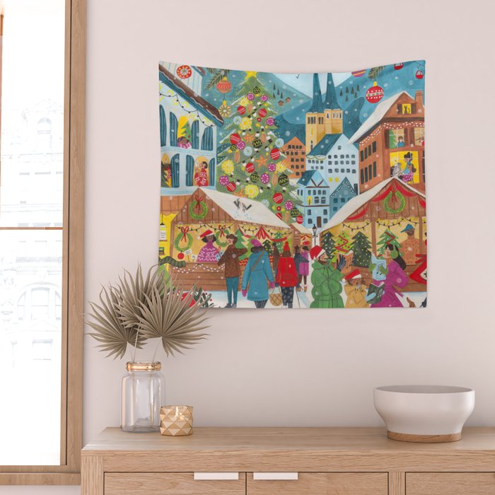 Christmas market in the village Wall Tapestry Gallery Image 2