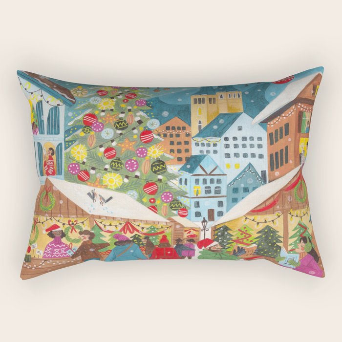 Christmas market in the village Rectangular Pillow Gallery Image 2