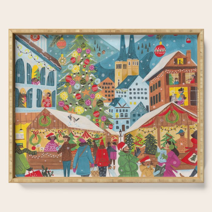 Christmas market in the village Serving Tray Gallery Image 1
