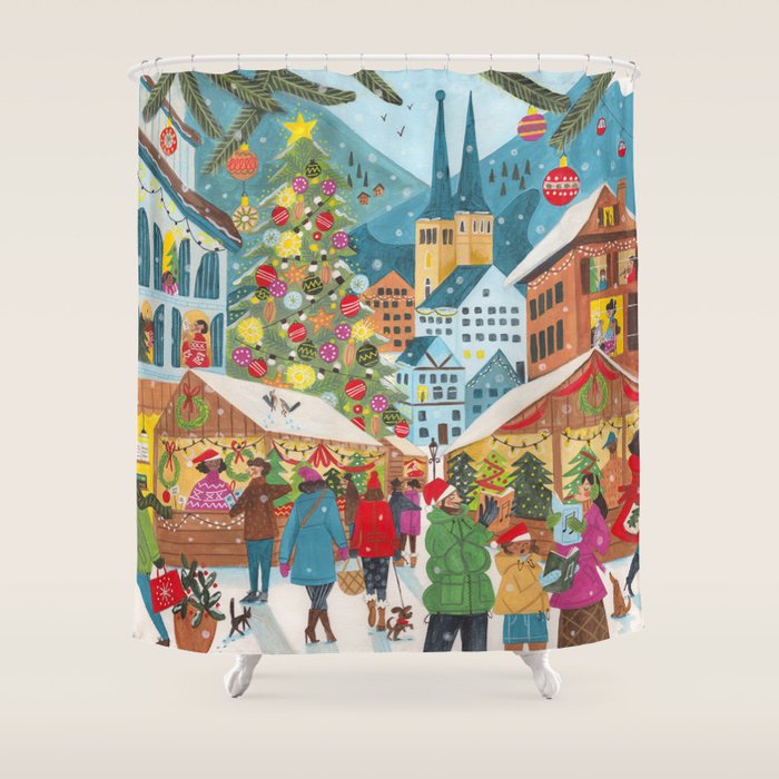 Christmas market in the village Shower Curtain Gallery Image 1