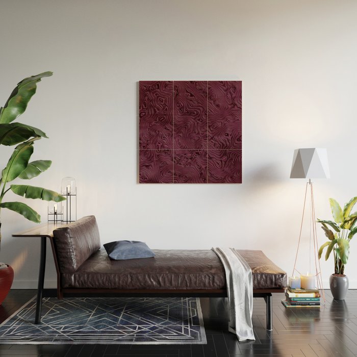 Royal Maroon Silk Moire Pattern Wood Wall Art Gallery Image 2