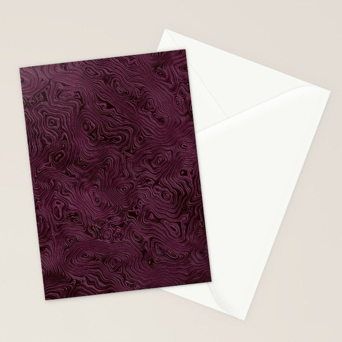 Royal Maroon Silk Moire Pattern Stationery Card Gallery Image 2