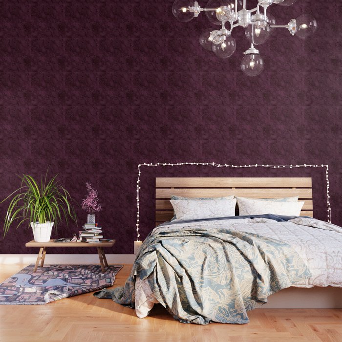 Royal Maroon Silk Moire Pattern Wallpaper Gallery Image 1