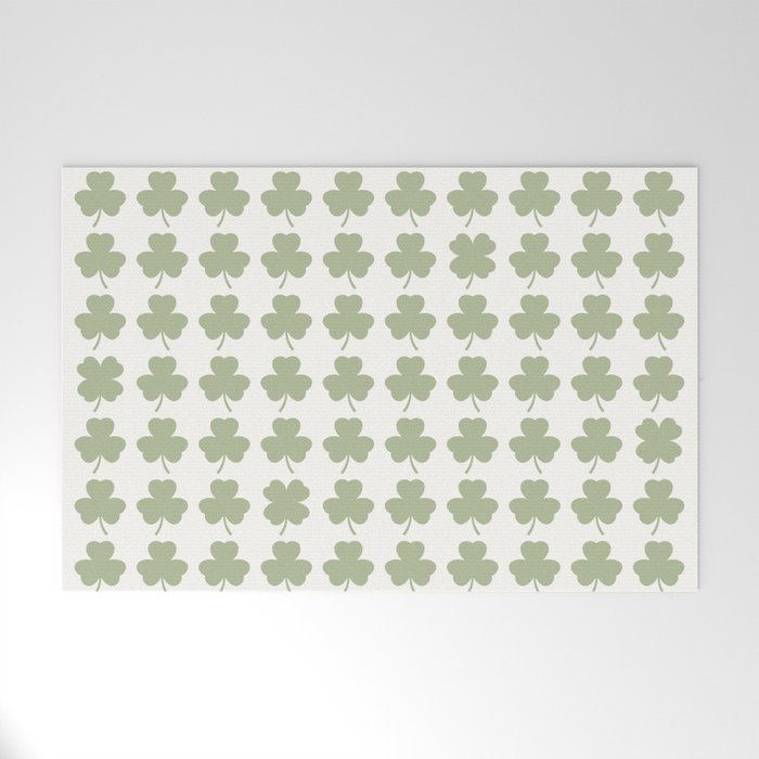 Clovers XXV Natural Green Botanical Pattern Welcome Mat Gallery Image 1