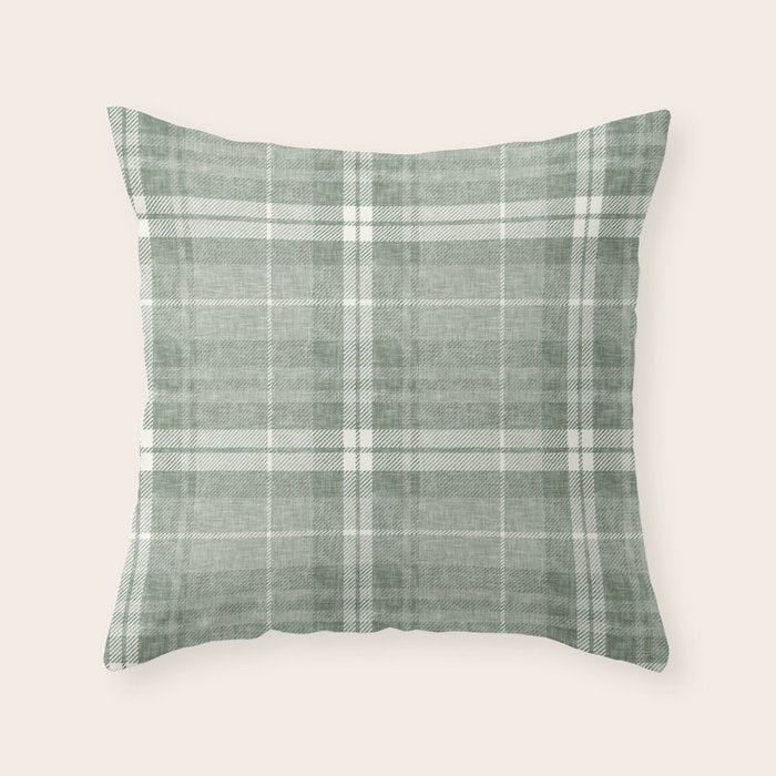 fall plaid - sage Throw Pillow Gallery Image 6