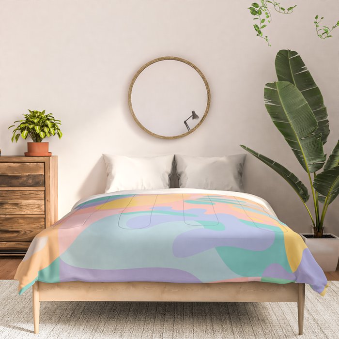 Lemons in Amalfi / Abstract shapes, Pink, Turquoise, Yellow, Lavender Comforter Gallery Image 3