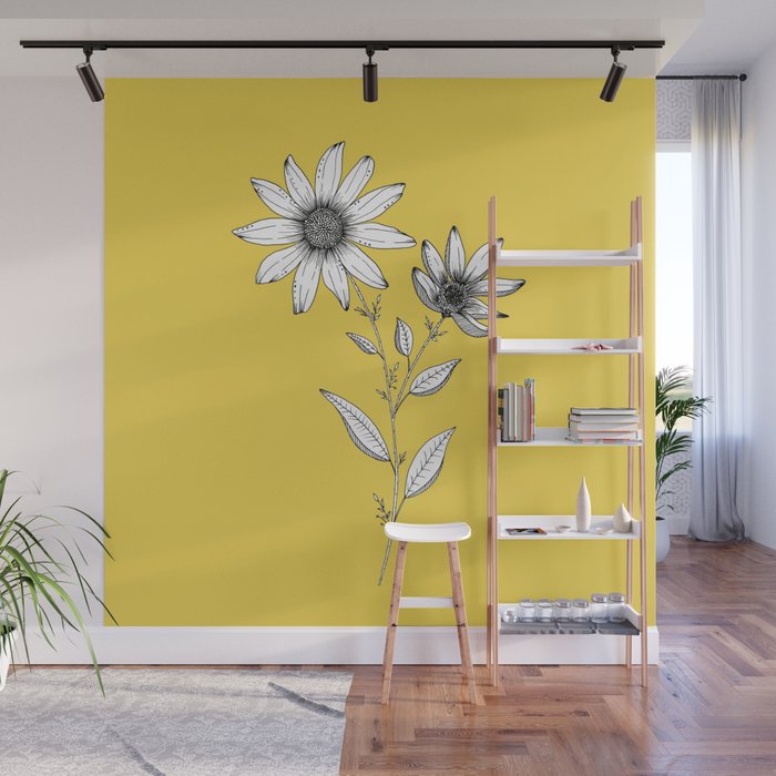 Wildflower line drawing | Botanical Art Wall Mural Gallery Image 1