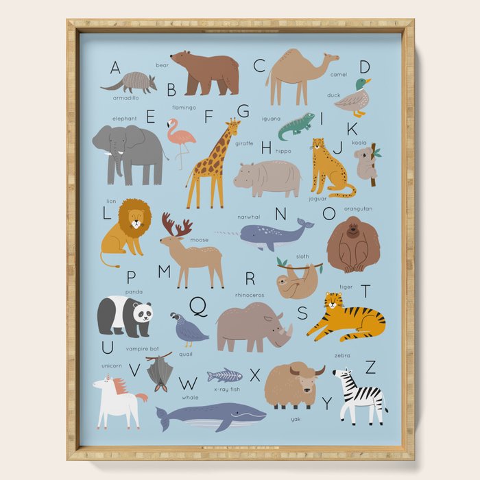 Animal alphabet in blue Serving Tray Gallery Image 1
