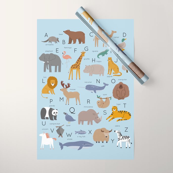 Animal alphabet in blue Wrapping Paper Gallery Image 1
