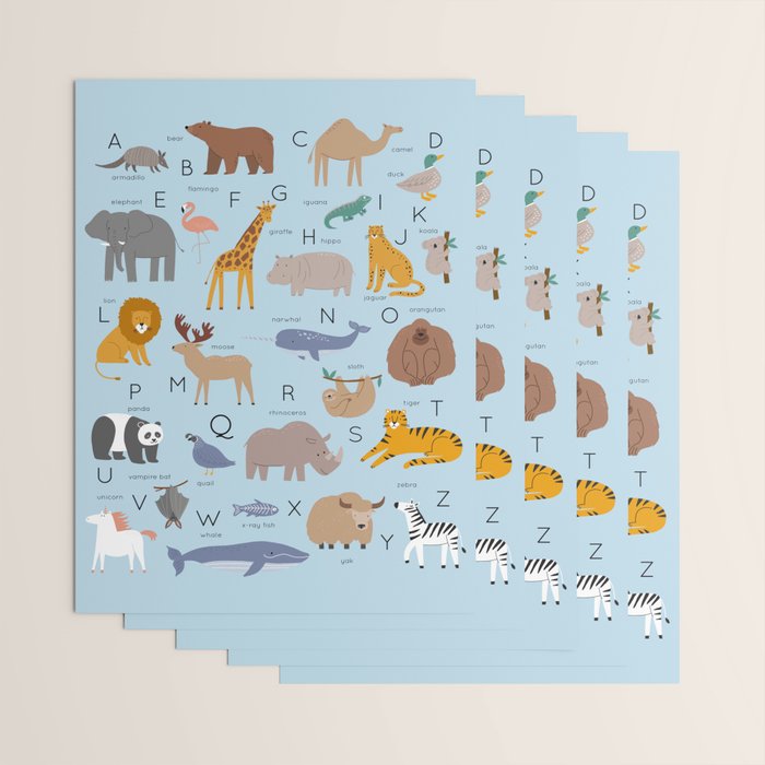 Animal alphabet in blue Wrapping Paper Gallery Image 3