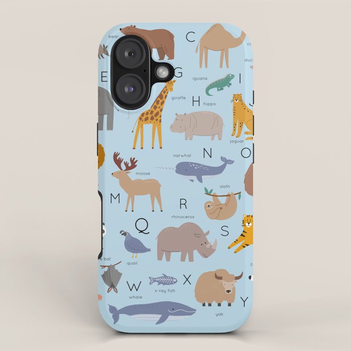 Animal alphabet in blue iPhone Case Gallery Image 1