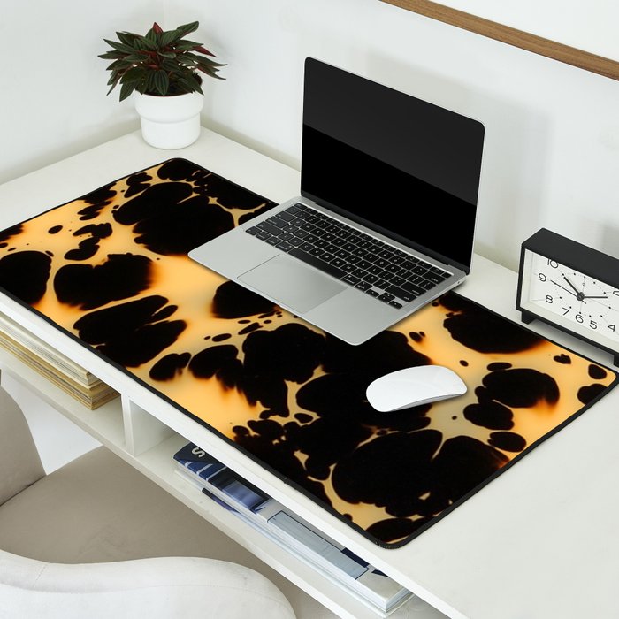 Tortoiseshell Pattern Warm Amber and Black Organic Spots Desk Mat Gallery Image 2