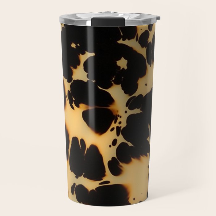 Tortoiseshell Pattern Warm Amber and Black Organic Spots Travel Mug Gallery Image 1