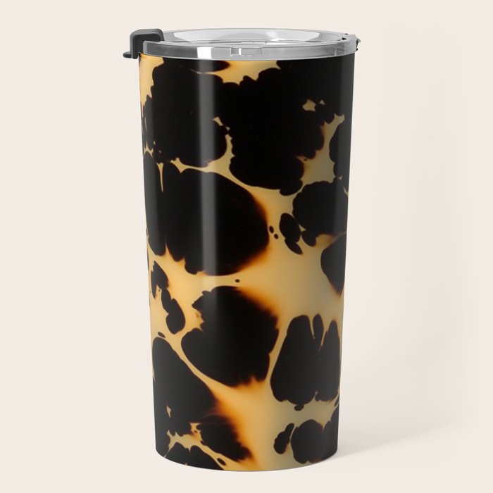 Tortoiseshell Pattern Warm Amber and Black Organic Spots Travel Mug Gallery Image 3