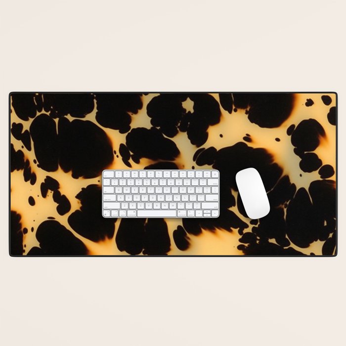 Tortoiseshell Pattern Warm Amber and Black Organic Spots Desk Mat Gallery Image 1