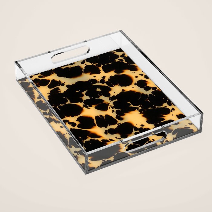 Tortoiseshell Pattern Warm Amber and Black Organic Spots Acrylic Tray Gallery Image 1