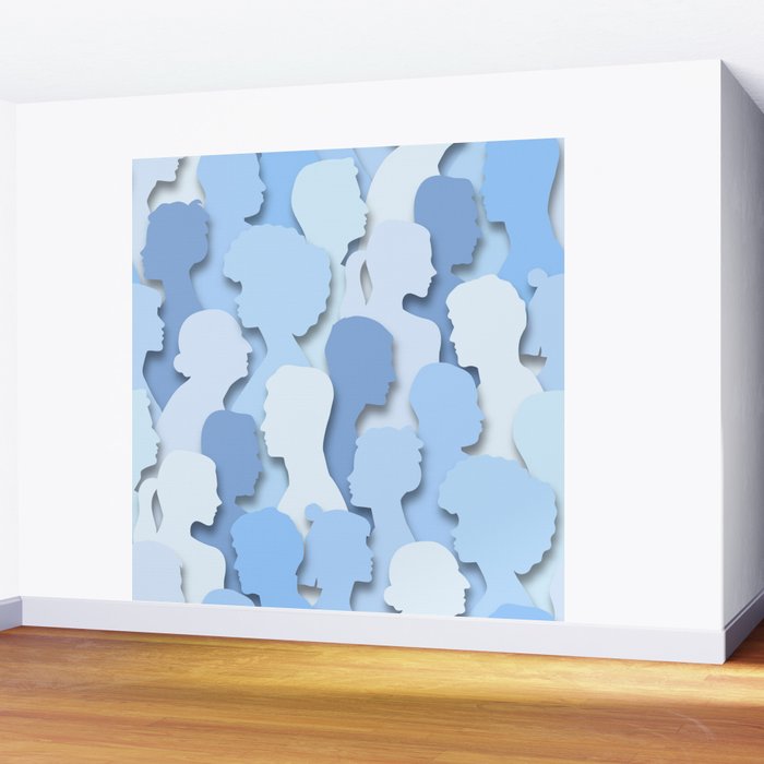 Diverse people paper cut crowd pattern Wall Mural Gallery Image 2
