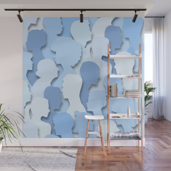 Diverse people paper cut crowd pattern Wall Mural Gallery Image 1