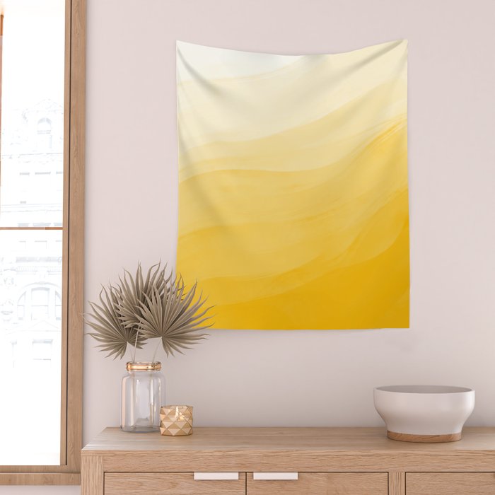 Monochromatic Pale Yellow into Gold Abstract Painting Wall Tapestry Gallery Image 2