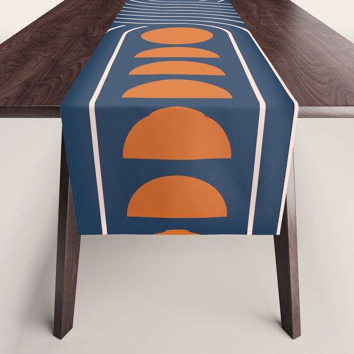 Geometric Lines in Navy and Orange (Rainbow and Moon Phases Abstract) Table Runner Gallery Image 1