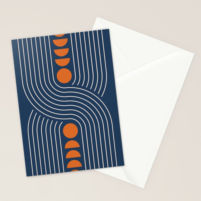 Geometric Lines in Navy and Orange (Rainbow and Moon Phases Abstract) Stationery Card Gallery Image 2