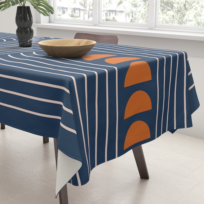 Geometric Lines in Navy and Orange (Rainbow and Moon Phases Abstract) Tablecloth Gallery Image 3