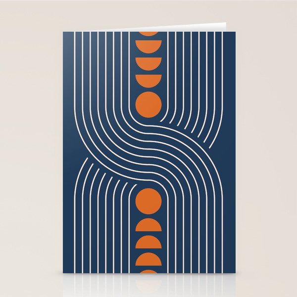 Geometric Lines in Navy and Orange (Rainbow and Moon Phases Abstract) Stationery Card Gallery Image 2
