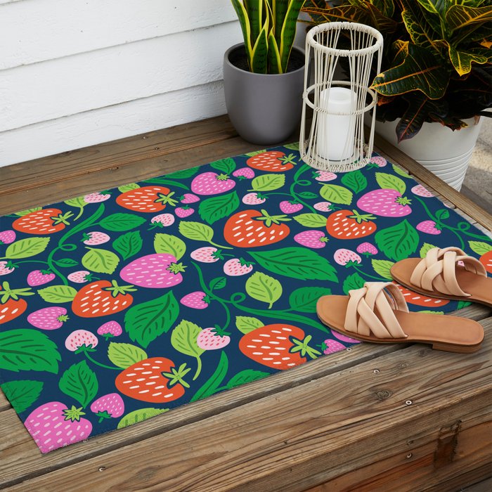 Strawberry Fields - Pink and Blue Outdoor Rug Gallery Image 2