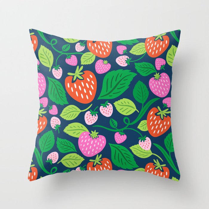 Strawberry Fields - Pink and Blue Throw Pillow Gallery Image 1
