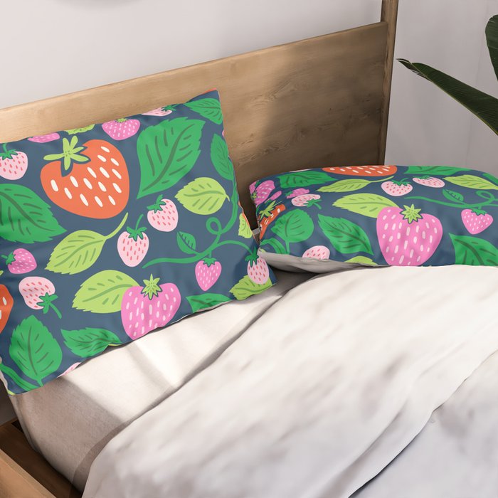 Strawberry Fields - Pink and Blue Pillow Sham Gallery Image 2