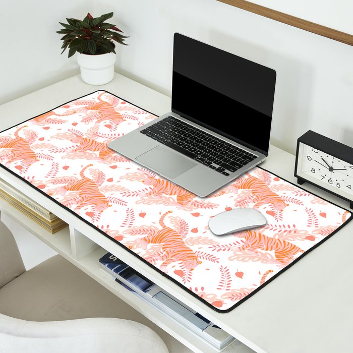 Orange and pink tiger Desk Mat Gallery Image 2