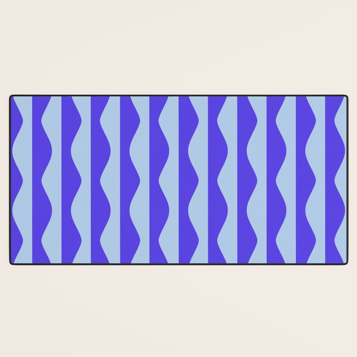 Retro Wavy Lines Pattern in Ocean Blue Desk Mat Gallery Image 3