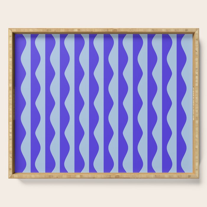 Retro Wavy Lines Pattern in Ocean Blue Serving Tray Gallery Image 1