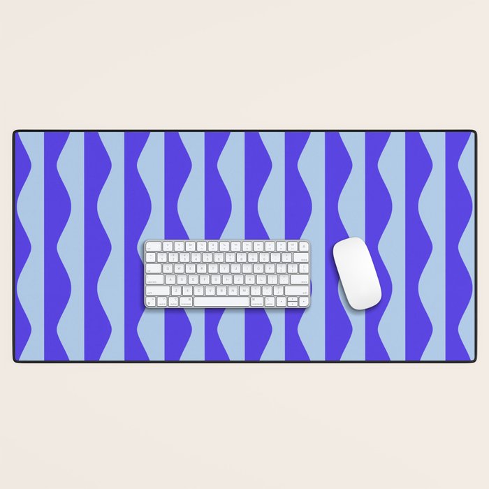 Retro Wavy Lines Pattern in Ocean Blue Desk Mat Gallery Image 1