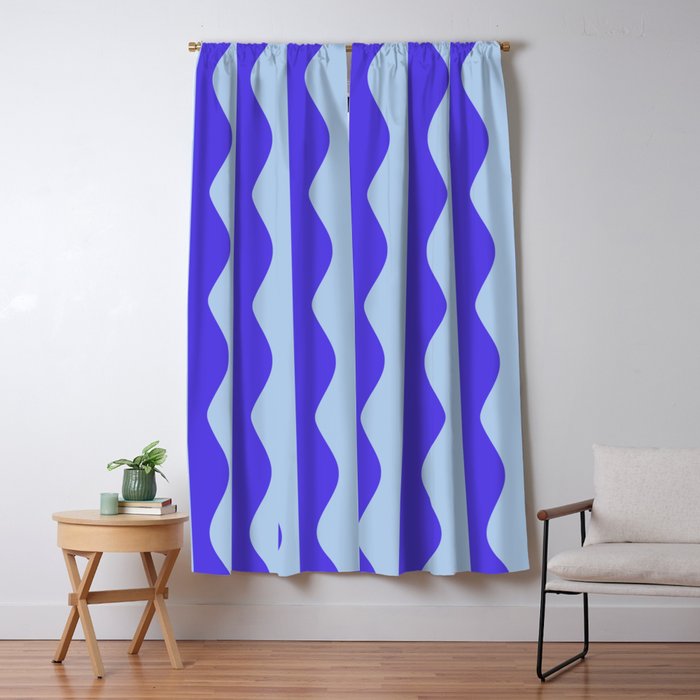 Retro Wavy Lines Pattern in Ocean Blue Window Curtain Gallery Image 1
