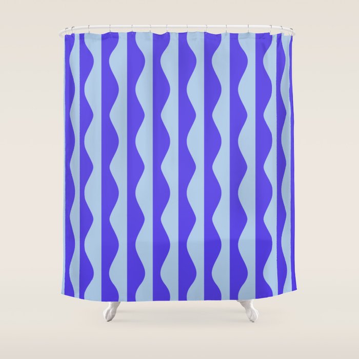 Retro Wavy Lines Pattern in Ocean Blue Shower Curtain Gallery Image 1