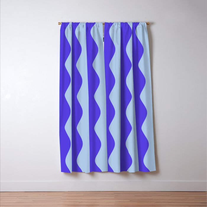Retro Wavy Lines Pattern in Ocean Blue Window Curtain Gallery Image 3
