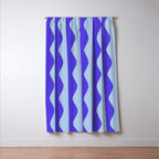 Retro Wavy Lines Pattern in Ocean Blue Window Curtain Gallery Image 3