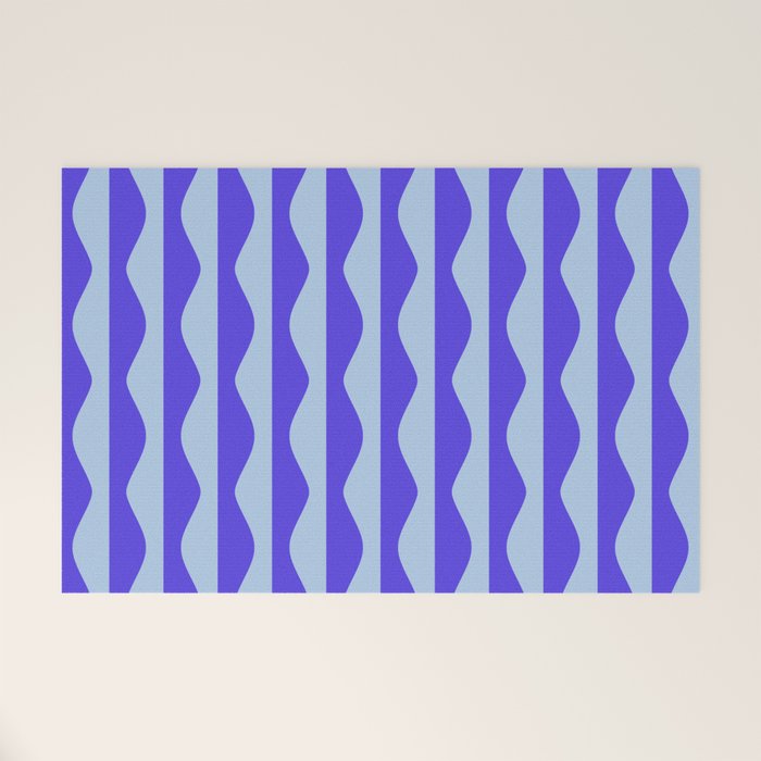 Retro Wavy Lines Pattern in Ocean Blue Welcome Mat Gallery Image 1
