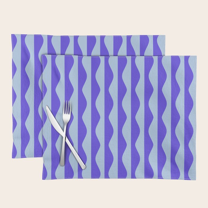 Retro Wavy Lines Pattern in Ocean Blue Placemat Gallery Image 1