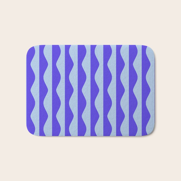 Retro Wavy Lines Pattern in Ocean Blue Bath Mat Gallery Image 1